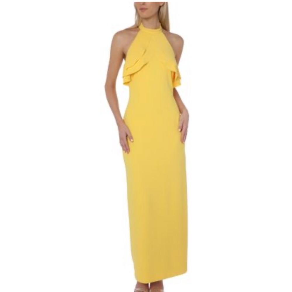 BEBE Ruffled Halter Gown